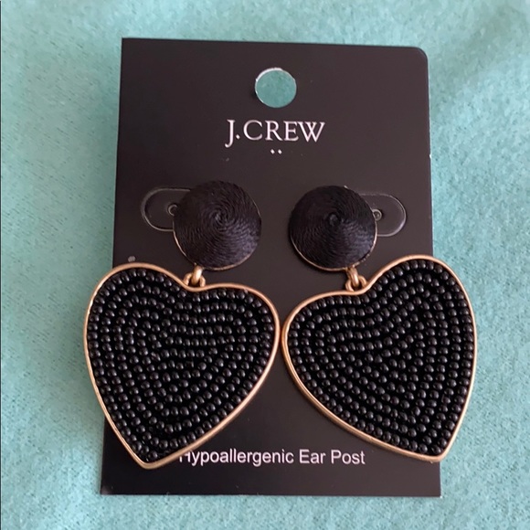 J. Crew Jewelry - LAST PAIR:J. Crew Black beaded heart drop earrings